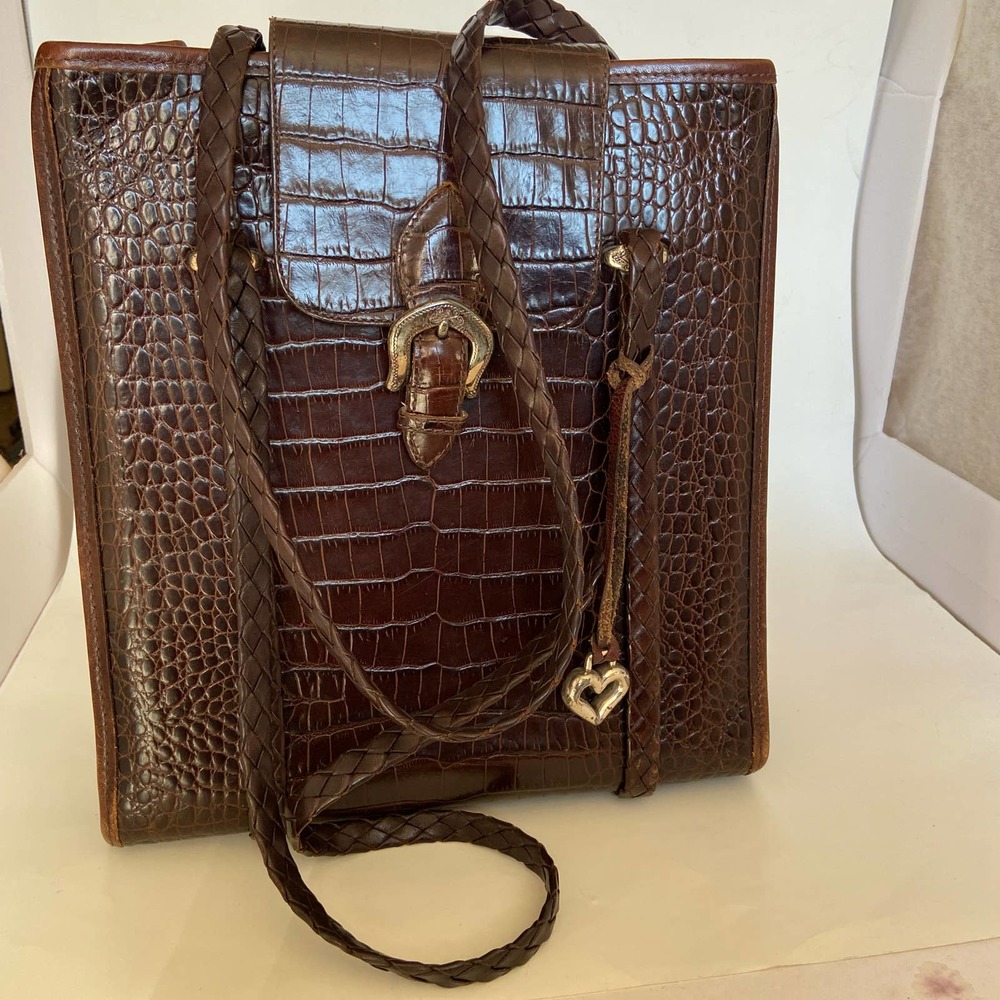 Brighton Purse Bag Genuine Leather Purse Bag Shoulder Moc Croc w/ Key Ring